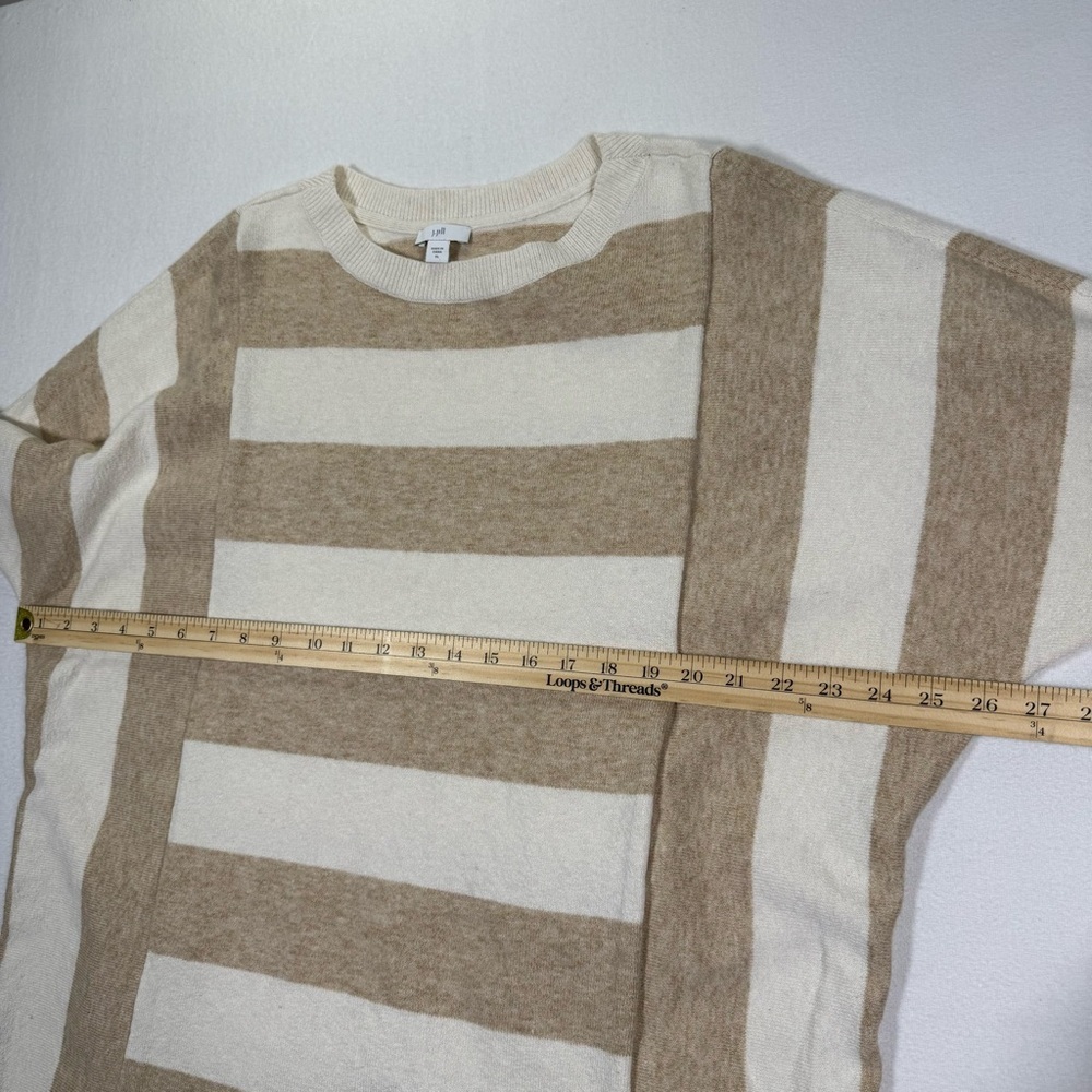 J JILL dolman sweater tunic neutral Striped Beige and White Sweater XL - Picture 3 of 8